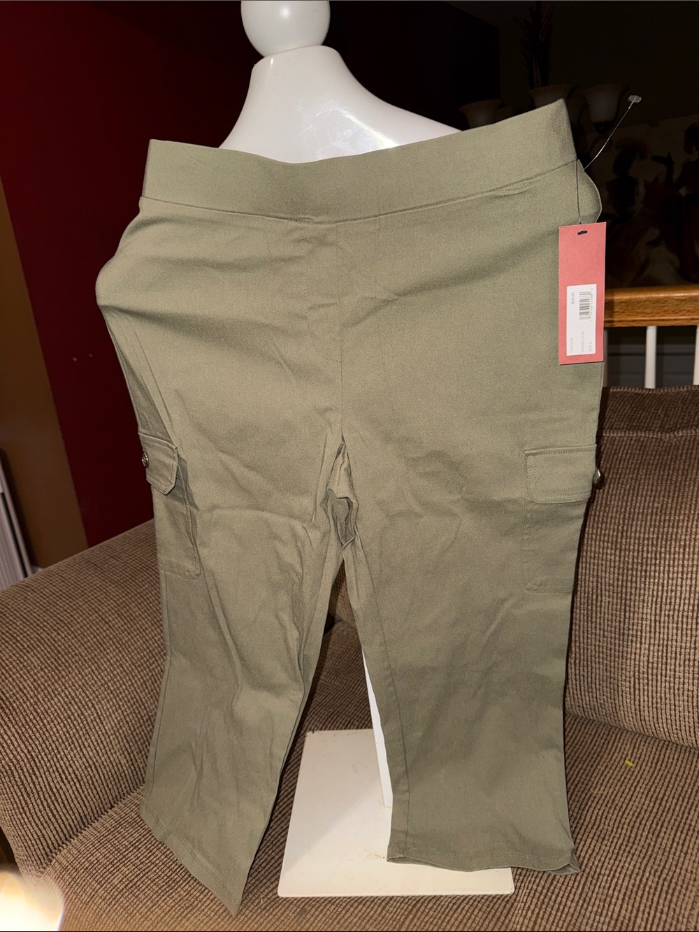 Women's Olive Cargo Capris - Stretch Waist